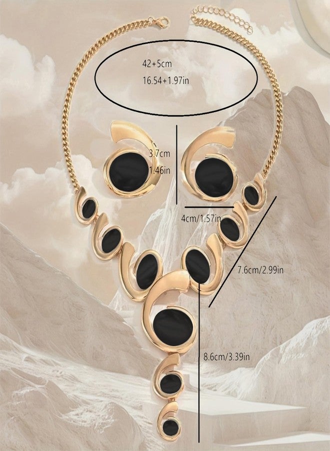 TACBSP Boho Gold Jewelry Set for Women Black Oval Gemstone Stud Earrings Necklace Set Double Rope Choker Necklaces Bracelet Set Western Cowgirl Jewelry Set Gifts (A.) - Image 3